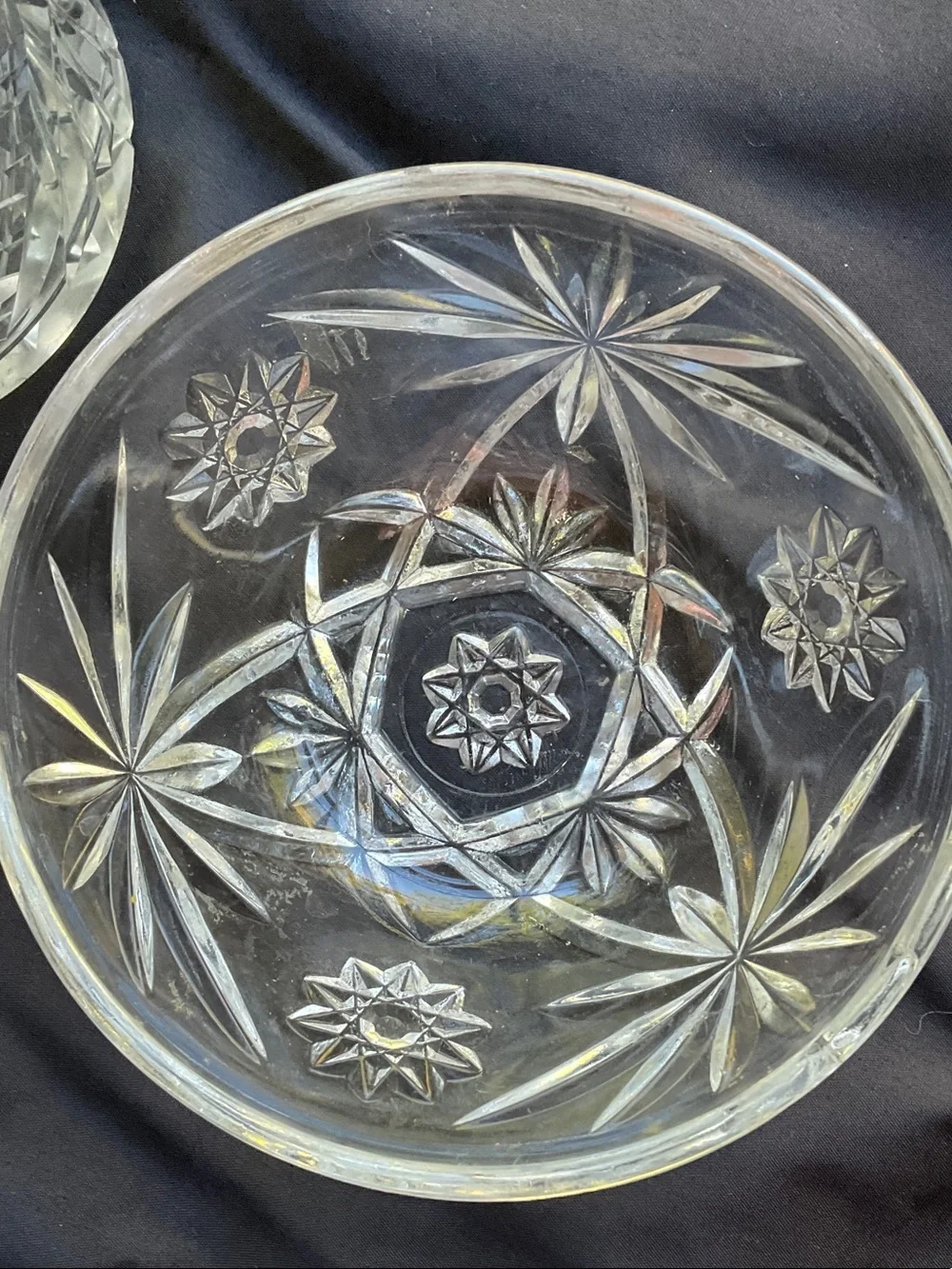 Clear Cut Glass Candy Dish and lid less Jar - Elegant Crystal-Style Home Dining
